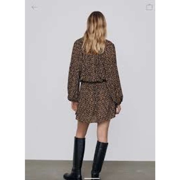 Zara Black Gold Metallic Print Long Sleeve Button Front Mini Dress Size Small - Picture 3 of 12